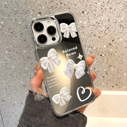 Luxury shockproof mirror bowknot iPhone case for 17–11 Pro Max XR XS by OKEYWOW, featuring elegant design and protective cover.