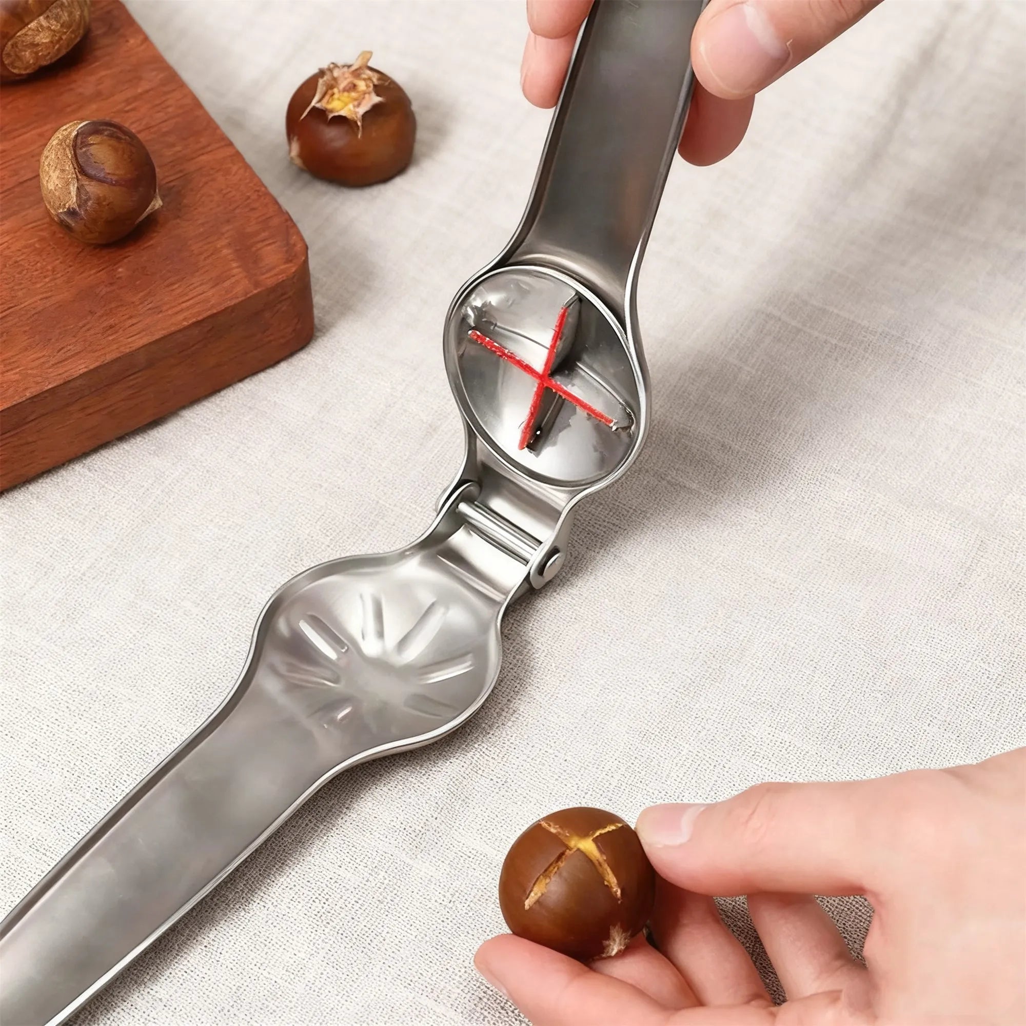 High - Quality Stainless Steel Two - in - One Chestnut Machine Kitchen Tool with Dry Bottle Opener Sheath and Cutter Function