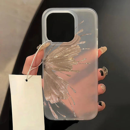 OKEYWOW gold butterfly silicone case for iPhone, transparent shockproof TPU cover with butterfly design for various iPhone models.