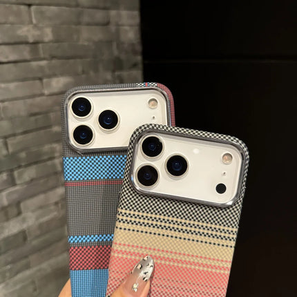 OkeyWOW Kevlar carbon fiber plaid MagSafe slim protective case for iPhone 17/16 Pro, 17 Air, and 17 Pro Max, showing textured design