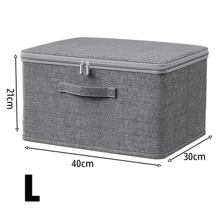 Foldable OKEYWOW large capacity clothes storage box with zipper, used as wardrobe organizer bag for clothing and accessories.