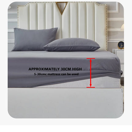 Waterproof Bed Sheet Set 3/4pcs Fitted Sheet Pillowcases Soft Queen King Twin White Gray
