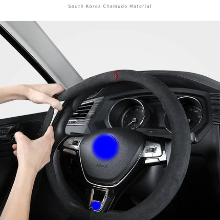 OKEYWOW suede auto steering wheel cover, breathable, non-slip, D-shaped round design, ultra-thin car steering wheel protector.