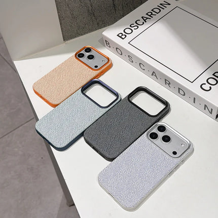 Heritage Weave PU Leather MagSafe Case for iPhone 17/16/15 Pro Max Alloy Lens Wireless Cover