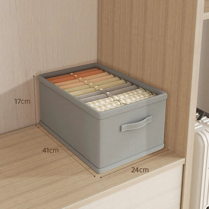 OKEYWOW jeans and underwear storage organizer box with wardrobe dividers for bras, socks, and clothing organization.