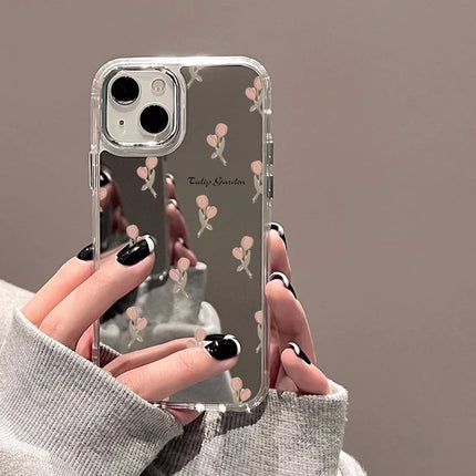 Okeywow iPhone flower mirror silicone shockproof case for iPhone 11, 12, 13, 14, 15, 16 Pro Max, XR, XS, SE with floral design