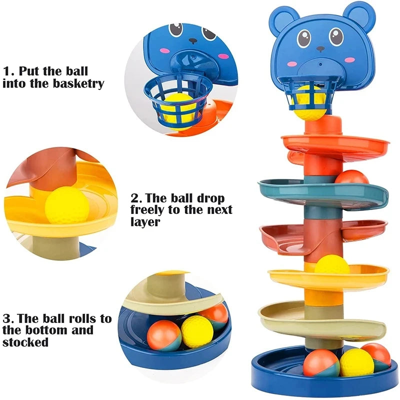 Montessori Rolling Ball Tower: Educational Games for Babies, Stacking Track Toy for Baby Development (1-3 Years)