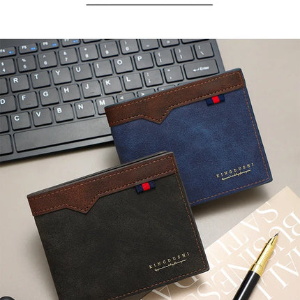 Men’s OKEYWOW bifold wallet with zipper coin pocket, large capacity, minimalist design, multi-slot fashion purse shown open with cards inside.