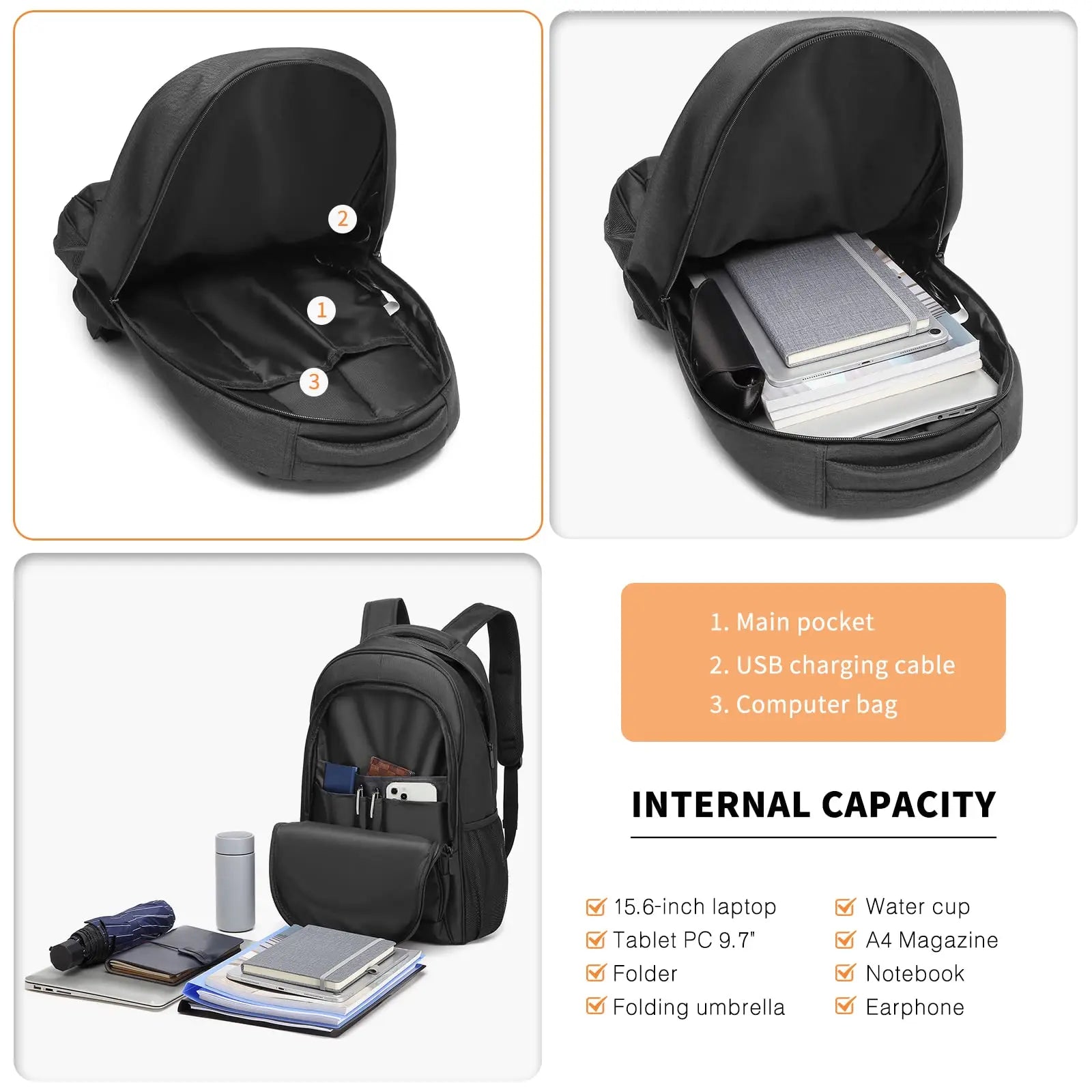 Laptop Backpack for Men & Women - USB Charging Port, Lightweight Business Travel Rucksack Fits 15.6" Notebook, College/Daypack