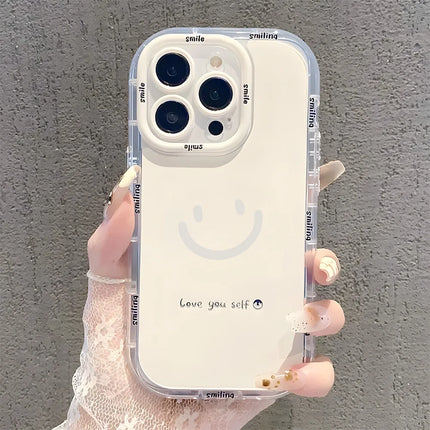 Silicone shockproof iPhone Smile Case by OKEYWOW for iPhone 12 Pro Max, XR, XS, 11, 13, 14, 15, 16, 17 models in vibrant design