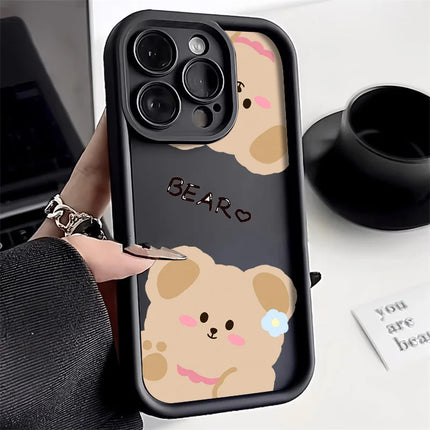 Pink silicone iPhone cartoon bear case by OKEYWOW, shockproof soft cover for iPhone 12, 11, XR, XS, SE, 13, 14, 15, and Pro Max models