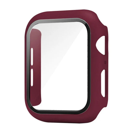 OKEYWOW Apple Watch tempered glass bumper case and screen protector for Series 9 to 4 SE, fits 38mm to 45mm models.