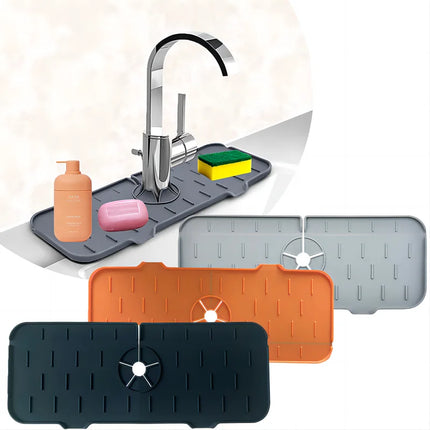 OKEYWOW kitchen silicone faucet mat and sink splash catcher, absorbent pad and drain protector for countertops and sink areas