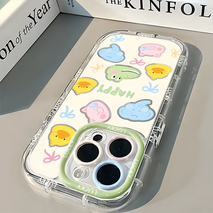 Okeywow iPhone cartoon duck shockproof soft cover case for models 11 to 17, featuring a colorful duck design and flexible material