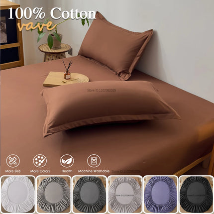 Okeywow cotton fitted sheet with elastic edges on a double-sized mattress, non-slip mattress cover in 160x200cm.