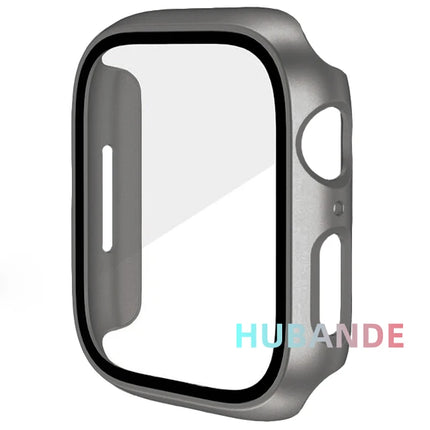 OKEYWOW Apple Watch tempered glass bumper case and screen protector for Series 9 to 4 SE, fits 38mm to 45mm models.