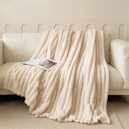 Cozy Stripe Flannel Throw Blanket Waterproof Sofa Bed Cover