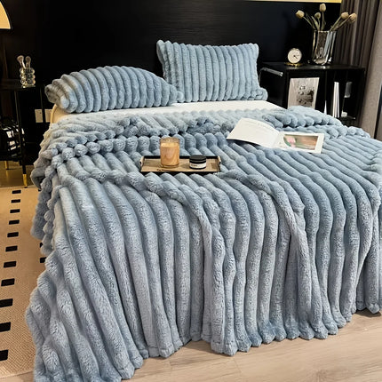 Cozy Stripe Flannel Throw Blanket Waterproof Sofa Bed Cover