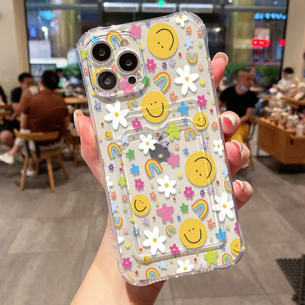 OKEYWOW iPhone Dinosaur Silicone Case with Card Slot for models 12 to 17 Pro Max, soft cover with colorful dinosaur design.