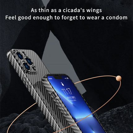 OKEYWOW iPhone carbon fiber case with ultra-thin design, hard back cover, and camera protection for various iPhone models.