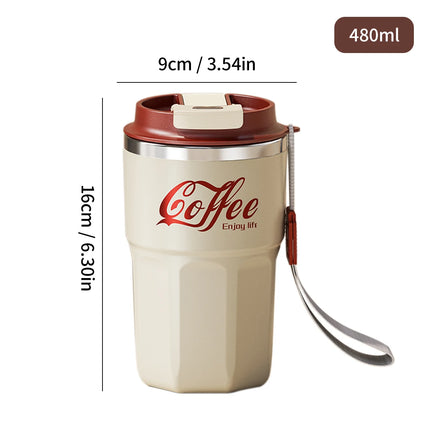 ThermoSip Stainless Steel Insulated Coffee Mug with Lid & Handle
