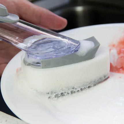 2-in-1 Kitchen Dishwashing Brush with Sponge Soap Dispenser