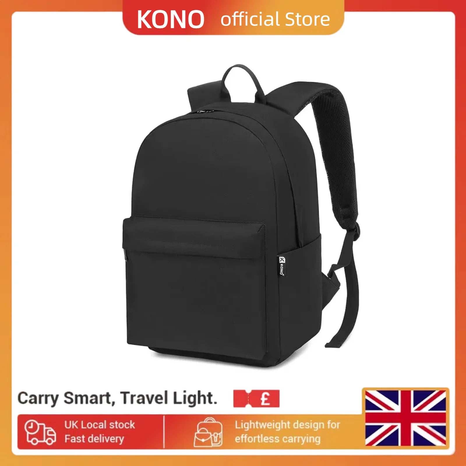 Kono Lightweight School Backpack - Casual Daypack for Men & Women - Durable Bookbag, Travel Rucksack & Work Bag