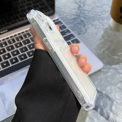 Transparent soft silicone iPhone Bear case with card holder for iPhone 12-16 Pro Max, XR, XS, SE by OKEYWOW showing front view