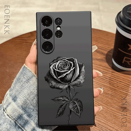 Samsung Galaxy soft TPU shockproof case by OKEYWOW in rose sketch design, compatible with S21, S20 Ultra, Note20, and more.