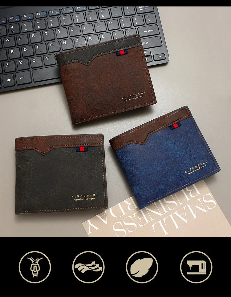 2025 New Men's Bifold Short Wallet Fashionable Minimalist Casual Multi Slot Purse Large Capacity Zipper Man Wallet with Coin Bag