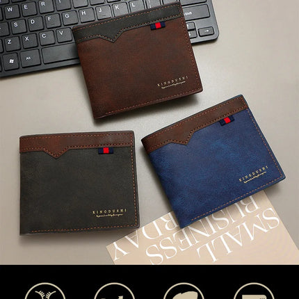 Men's OKEYWOW bifold wallet with zipper coin pocket, multiple card slots, large capacity, minimalist design, and stylish fashion purse.