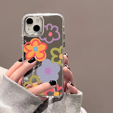 Silicone shockproof iPhone flower mirror case for iPhone 11, 12, 13, 14, 15, 16 Pro Max XR XS SE by OKEYWOW