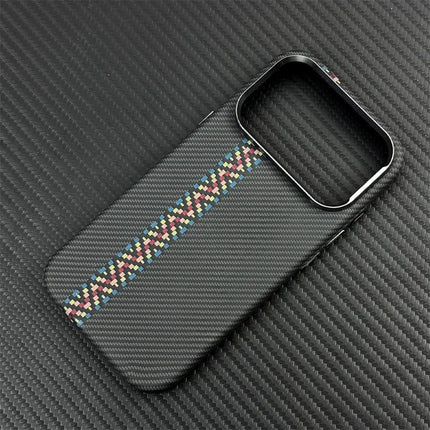 OKEYWOW iPhone 15/16/17 Pro Max fashion carbon MagSafe case with camera lens protection and hard PC cover.