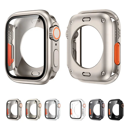 OKEYWOW Apple Watch screen protector case for Series 9–4 SE, PC bumper in ultra look, fits 40mm to 45mm models.