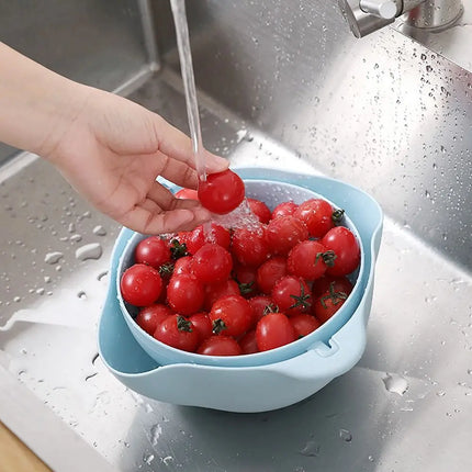 Double Layer Vegetable Washing & Drain Basket with Rotating Strainer