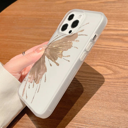 OKEYWOW iPhone gold butterfly TPU clear shockproof case for iPhone 11, 12, 13, 14, 15, 16, 17 Pro Max, Mini, Plus models