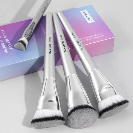 Velora Beauty 4pcs Makeup Brush Set Flat Top Foundation Angled Contour Dense Bristles