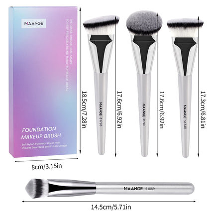 Velora Beauty 4pcs Makeup Brush Set Flat Top Foundation Angled Contour Dense Bristles