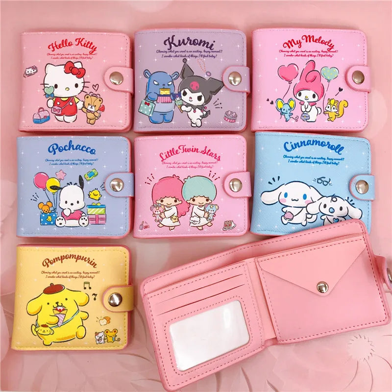 Kawaii Sanrio Hello Kitty, Cinnamoroll, My Melody, Kuromi PU Casual Money Bag: Coin Purse, Card Holder Wallet with Buttons