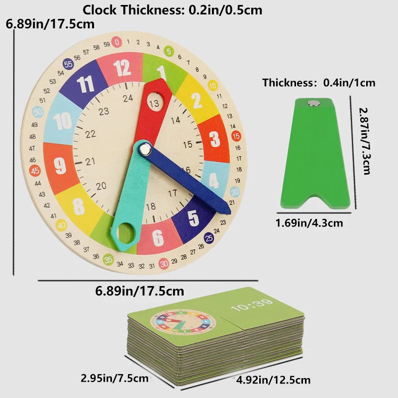 Wooden Clock Model Teaching Aid: Montessori Learning Clocks with Cards, Kindergarten Toy for Interactive Playroom Wall Games