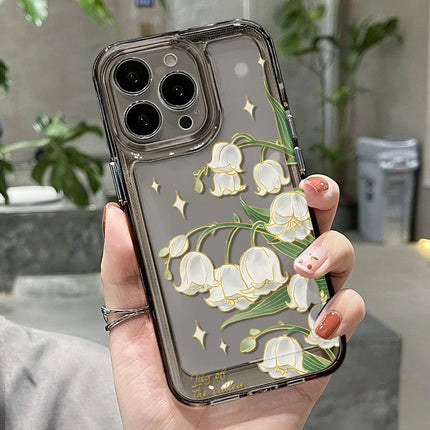 Transparent silicone shockproof iPhone case with aesthetic flower design for iPhone 12, 13, 14, 15, 16 Pro Max from OKEYWOW