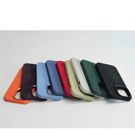 OKEYWOW iPhone Pro Max fiber leather MagSafe shockproof case with wireless charging compatibility, showcasing sleek black design.
