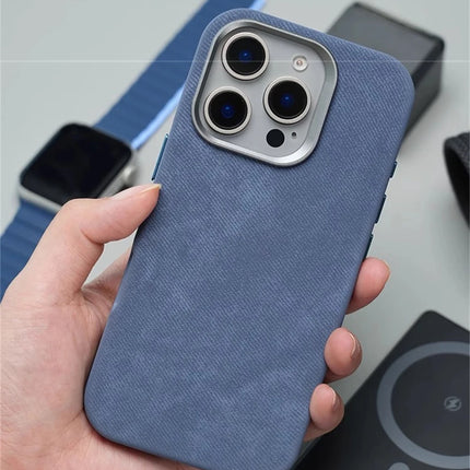 OKEYWOW iPhone Pro Max fiber leather MagSafe shockproof case with wireless charging compatibility, rugged protective cover.