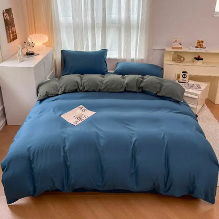 Okeywow solid color brushed fabric bedding set with duvet cover, pillowcases, and bed sheet in a single, queen, or king size design.