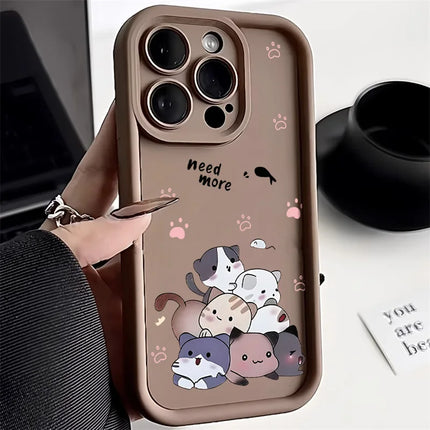 Okeywow iPhone cartoon cat silicone case for models 11 to 15 Pro Max, soft shockproof cover with colorful cat design