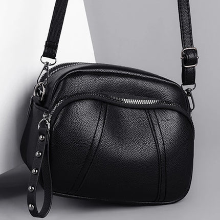 Women Rivet Crossbody Phone Bag Soft Leather Small Square Shoulder Bag Zipper Purse
