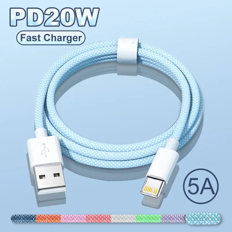 20W PD USB Lightning Charger Cable For Apple iPhone 14, 13, 12, 11 Pro Max, mini, X, XS, XR, 8, 7, 6 Plus, SE 2020: Fast Charging Weave Wire