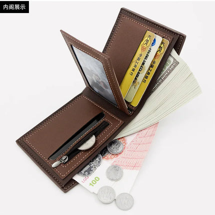 Men’s OKEYWOW bifold wallet with zipper coin pocket, large capacity, minimalist design, multi-slot fashion purse for everyday use