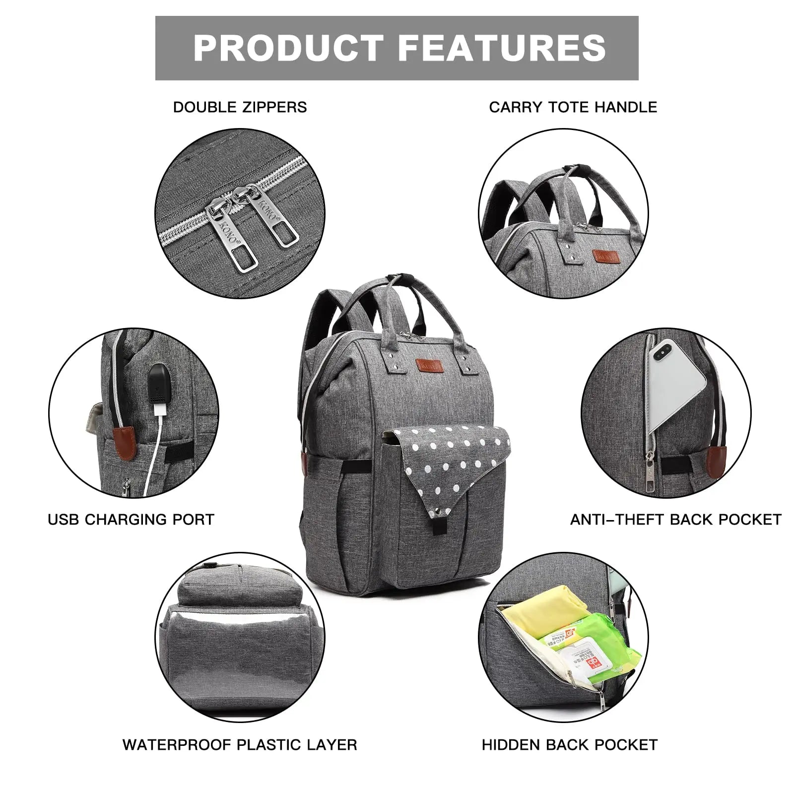 Baby Changing Backpack - Waterproof Diaper Bag with USB Port & Stroller Straps, 15.6" Laptop Compartment for Parents