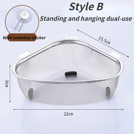 TriDrain Sink Basket Stainless Steel Corner Strainer Kitchen Storage Rack